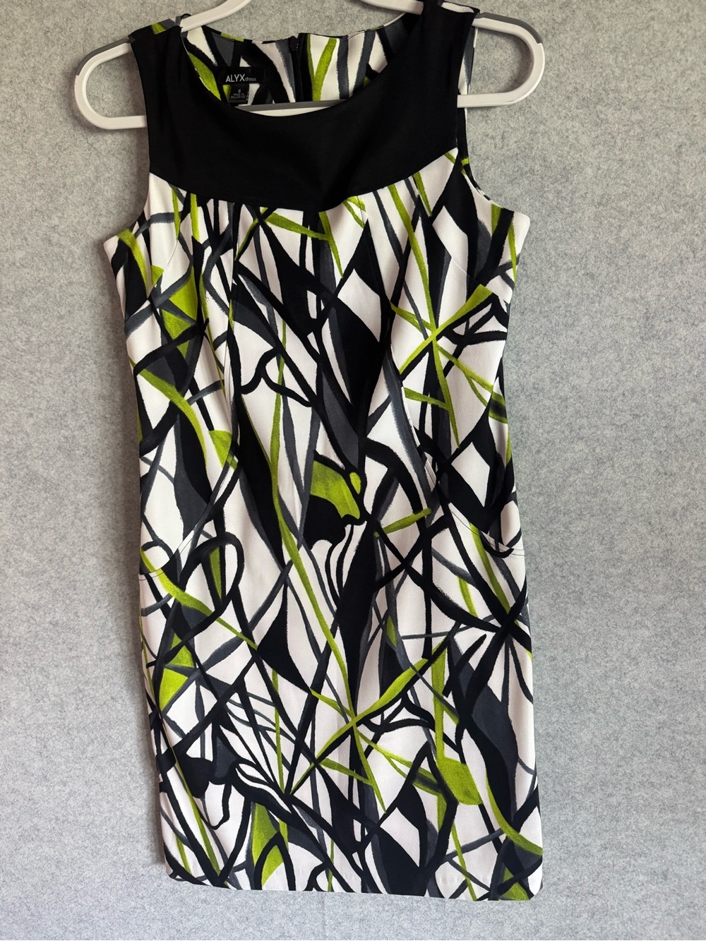 ALXY Sleeveless Sheath Dress Black, White & Green Abstract Design